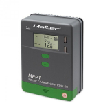 Qoltec MPPT p&auml;ikeselaadija temperatuurianduriga 10 A | 12 V / 24 V | LCD | 2 x USB | Bluetooth | rakendus | GEL | LiFePO4