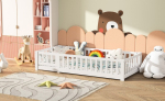 Montessori lastevoodi 90x200cm, kukkumiskaitsega ja liistudest alusega p&otilde;randavoodi, &uuml;heinimesevoodi majavoodi, t&auml;ispuidust voodiraam, valge