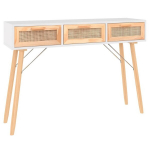 vidaXL konsoollaud, valge, 105x30x75 cm, m&auml;nnipuit/naturaalne rotang, Balta