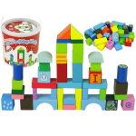 Set of Wooden Blocks in Bucket Various Shapes