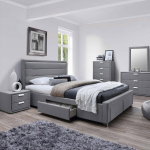 Voodi CAREN 160x200cm, sahtlite ja madratsiga HARMONY DUO, hall, 165x220,5xH110cm, MDF, puit, pol&uuml;esterkangas