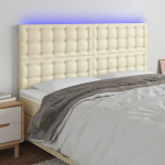 vidaXL LED-voodipeats, kreemjas, 160x5x118/128 cm, kunstnahk