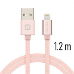USB kaabel Swissten Textile 3A Lighthing, 1.2 m, punakas kuldne