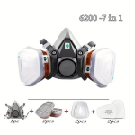 1 komplekt 6200 poolne respiratormask maalimiseks, pestitsiidipritsimiseks, tolmukindel korduvkasutatav turvaline mask, vahetatavate filtritega., 7-in-1 rinkinys