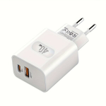 Kahe pordiga USB-C seinalaadija Euroopa pistik., Baltas