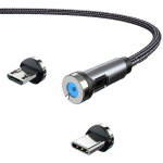 Magnetiline Laadimiskaabel, 540&deg; P&ouml;&ouml;rlev Magnetiline Telefonilaadija Nailonpunutud USB Kaabel., 1M juodas