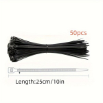 50/100tk iselukustuv nailonkaablisidemed 100/150/200/250/300mm zipsidemed, Juoda 25 cm / 10 colių (50 vnt.)
