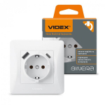 Pistikupesa 1V + pistikupesadega (USB-A + USB-C), Videx Binera, valge, IP20