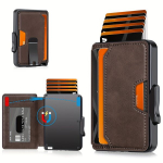 Tangmo Meeste Slim Rahakott Rahaklambriga - RFID Blokeeriv PU Nahk Bifold, Alumiinium Kaardihoidja, Must Meeste Rahakott Nahast Rahakott Meestele, Kavos spalva
