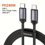 Toocki 240W Kiirkaabel USB-C USB-C Laadimine Nailon Kaabel, Pilka 2M/6.6FT
