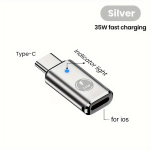 35W PD Type C iPhone Adapter Kiire Laadija ja LED 8Pin USB-C Konverter, Sidabrinis