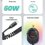 USAMS Ład. sam. C37 1xUSB+1xUSB-C 60W + kabel Ligtning 30W PD+QC Fast Charge czarny|black CC193CC01 (US-CC193)