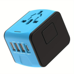 Reisiadapter &Uuml;lemaailmne, Reisipistik Adapter T&uuml;&uuml;p C 3 USB ja AC, Must., Mėlyna