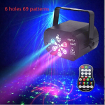 (6 auguga USB-toitega) Laservalgustid, diskolava peoheli aktiveeritud RGB LED-projektori ajafunktsioon kaugjuhtimispuldiga j&otilde;ulukaunistusteks &Ouml;&ouml; Li, (6 skylių USB maitinimas)