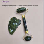 2tk Jade Rull & Gua Sha Komplekt - Looduslik Kivi N&auml;o Massaažiseade , Giliai žalia