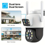 2.4Ghz/5Ghz WiFi V&auml;liturvakaamera, 2X2MP Kahe L&auml;&auml;ts Panoraam Koduj&auml;relevalve Kaamera Kahepoolne Audio Automaatne J&auml;lgimine V&auml;rviline &Ouml;&ouml;vaade , 4MP Wifi be kortelės