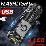 1tk V&otilde;imas USB Laetav Mini 3 LED Taskulamp, V&auml;ga Ere Pikalasuline 5 Režiimi Prožektor, V&auml;livalgustuseks Seikluseks Koduseks Valgustuseks.