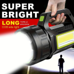 P&auml;ikeseenergial t&ouml;&ouml;tav LED-taskulamp COB-t&ouml;&ouml;valgusega, USB-laadimine.