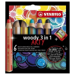V&auml;rvilised pliiatsid STABILO WOODY 3 in 1 | 6 v&auml;rvi + pliiatsiteritaja ARTY