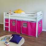 Loft-voodi, lastevoodi redeliga, massiivne m&auml;nnipuit, 90x200 cm, valge