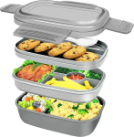 N&otilde;ud, taldrikud, &otilde;htus&ouml;&ouml;gikomplekt, laste suur Bento Box - 1900 ml lahtritega suupistekarp, hall