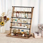 Puidust lakitud viimistlusega ehtetorn - 5-korruseline k&otilde;rvar&otilde;ngahoidja kandikuga kaelakeede, k&auml;ev&otilde;rude, kellade, s&otilde;rmuste jaoks - ristk&uuml;likukujuline alus 129 auguga, elektrit pole vaja. Rivex