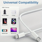60 W USB-C-USB-C kiirlaadimiskaabel iPhone'i/iPadi/MacBooki/Samsung Rivexi jaoks., valge