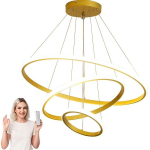 Kuldne rippuv LED laevalgusti kolme r&otilde;ngaga, 72W, puldiga, moodne valgusti