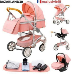 BAZARLAND30. 3-in-1 Kombineeritud Kergk&auml;ru Autoistme Nacelle Trio Tagurpidi Reguleeritav K&otilde;rge Kvaliteet &Otilde;hkkummid. Roosa