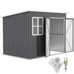 Metallist kuur aiat&ouml;&ouml;riistade hoiustamiseks, aknaga, lai uks, 260 x 177 x 190 cm, tumehall, Tamsiai pilka
