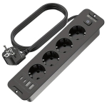 Lauaarvuti Pistikupesa Riba, 4 EU Pesa, 2 USB A ja 2 USB-C, 2 Meetrit Kaabel., 4A2U2C-BK