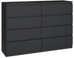Kummut 3x Eliving Demi, 8 sahtliga, 140 cm, must