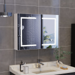 Vannitoa LED-peeglikapp 80 x 13,5 x 60 cm, seinale kinnitatav vannitoakapp 3 valgusv&auml;rviga, h&auml;mardatav LED-valgustus, m&auml;lufunktsioon, klaasriiul, valge