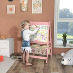 Laste joonistustahvel 3-&uuml;hes paberirulliga kriiditahvel valge tahvel hoiukorvid 54x46.5x93 cm roosa puit
