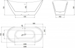 Mexen Lotos vaba seisev vann 180 x 75 cm, valge/must, &uuml;levool kuldne harjatud - 52051807775-55, 180 x 75 cm