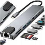 Multifunktsionaalne USB-adapter pistikutega, 8in1 v&auml;ljaanne, Must