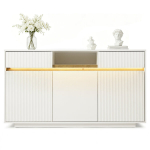 Valge kummut LED-valgustusega, 3 ukse, 2 sahtli ja reguleeritavate riiulitega, 140 x 40 x 85 cm