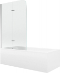 Mexen Cubik ristk&uuml;likukujuline vann 150 x 70 cm koos korpuse ja 2-osalise 80 cm vaheseinaga, l&auml;bipaistev, kroom, Mexen Cubik stačiakampė vonia 150 x 70 cm su apdaila ir dviejų durų palapine 80 cm, skaidri, chromuota