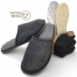 Kinkekomplekt: meeste Nowo&reg; lambavillaga sussid, 3 paari VCA Textil&reg; villaseid sokke ja lambavillast sisetallad