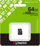 M&auml;lukaart Kingston 64GB microSDXC Canvas Select Plus Gen3 100MB/s A1 Card + Adapter