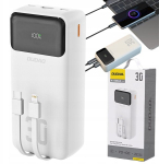 Akupank &bdquo;Dudao K15Max 30000mAh PD 22.5W&ldquo; V&auml;line Aku su USB-C ir &bdquo;Lightning&ldquo; laidais, Valge