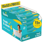 Pampers Fresh Clean Plastic Free Niisked Beebisalvr&auml;tid, 15 Pakki, 780 Niisket Salvr&auml;tikut