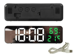 Digitaalne &auml;ratuskell peegelekraaniga, temperatuur, niiskusn&auml;it, USB/AAA