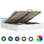 vidaXL h&uuml;drauliline hoiukastiga voodiraam LED valge kunstnahk 180x200