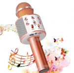 WS-858 juhtmevaba karaoke mikrofon-Bluetooth ​​k&auml;eshoitav k&otilde;lar, roosa kuldne