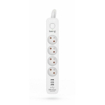 Kerg pikendusjuhe liigpingekaitse ja 3 USB-pordiga, valge