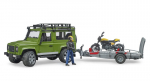 Mudelauto haagise ja mootorrattaga Bruder Land Rover Defender Scrambler Ducati Full Throttle, 02589