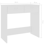 vidaXL kirjutuslaud, valge, 80 x 40 x 75 cm, puitlaastplaat