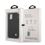 BMW BMHCP12MRCDPK iPhone 12/12 Pro 6,1 musta/musta nahkakate, millel on reljeefsed mustrid.