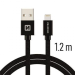 USB kaabel Swissten Textile 3A Lightning, 1.2 m, must